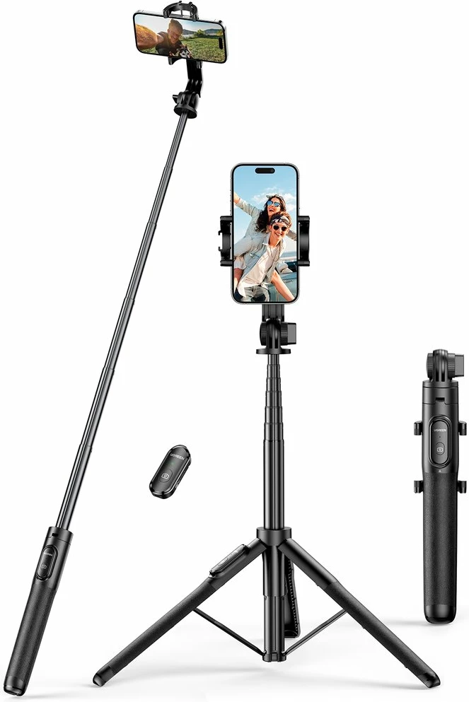 Selfie stick Ugreen LP586 me stativ dhe telekomandë Bluetooth, 1.5m, e zezë