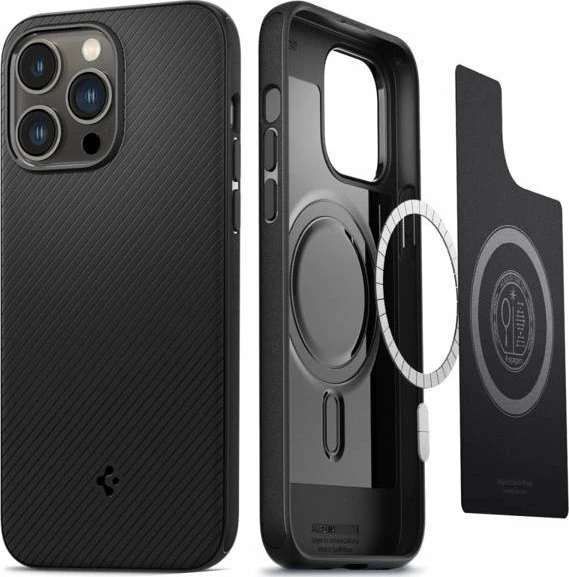 Mbështjellës Spigen Mag Armor për iPhone 14 Pro, aramid fiber (Kevlar), matte black, 1 copë