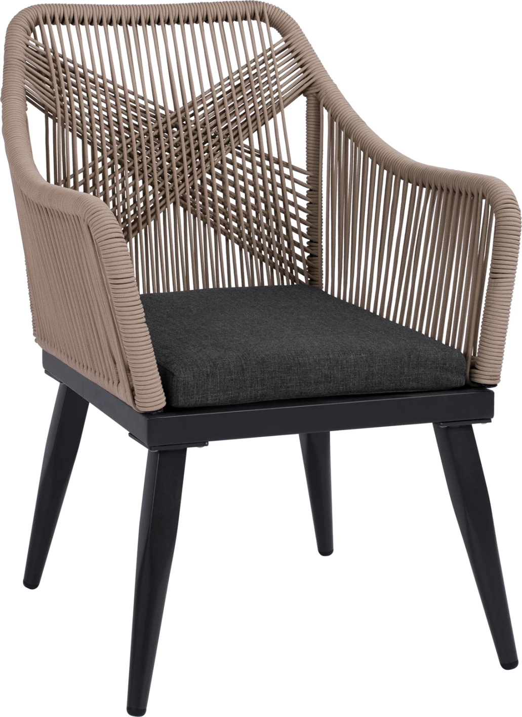 Karrige alumini për jashtë, litar beix, këmbë antracit, 62x63x90 cm