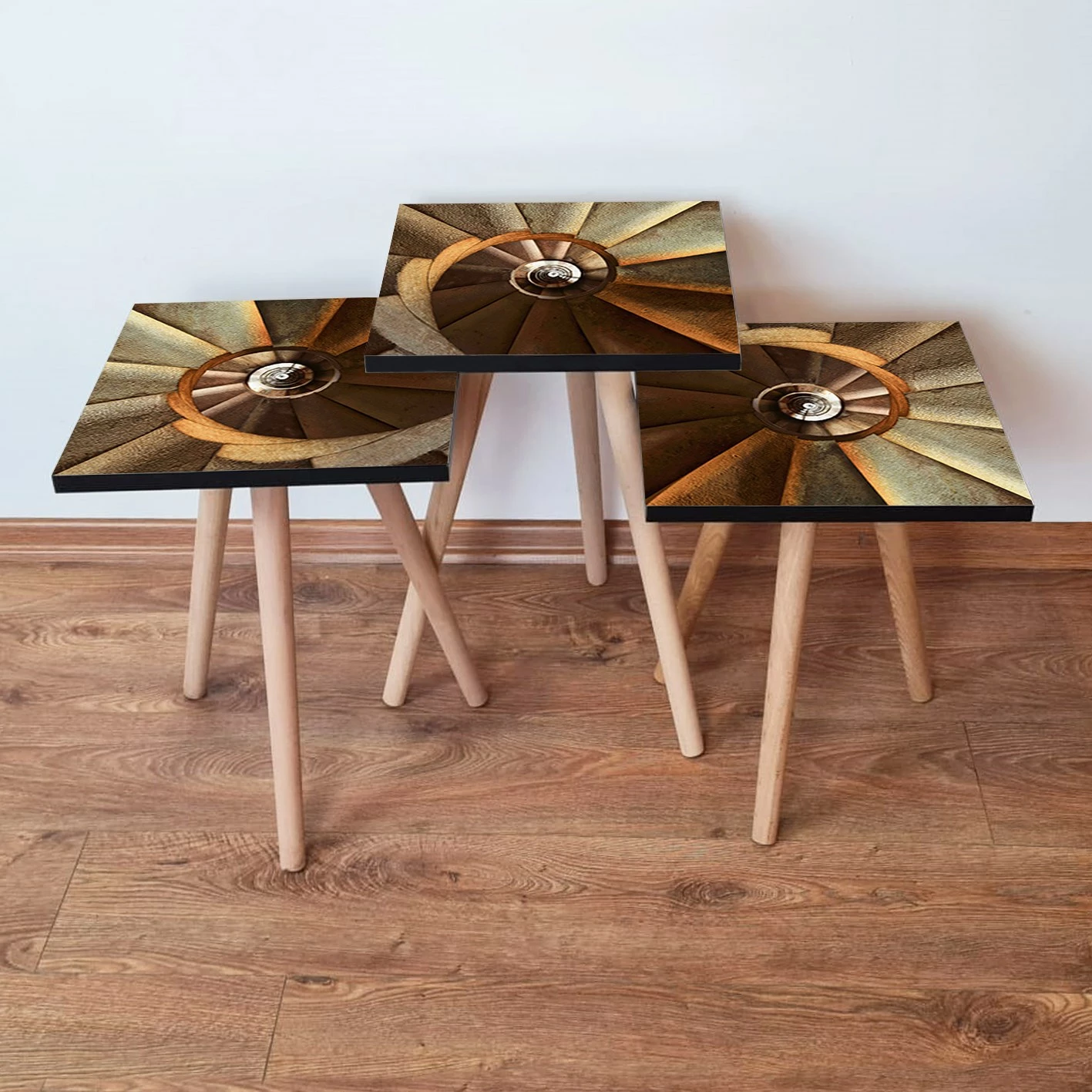 Set tavolinash ndihmëse, 3 copë, Skye Decor, kafe, bezhë, portokalli, 3Shp360