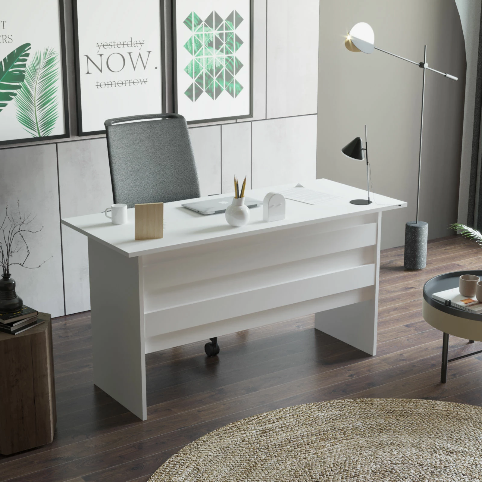 Set mobiljesh për zyre, ngjyrë e bardhë, Skye Decor, Vo13-W