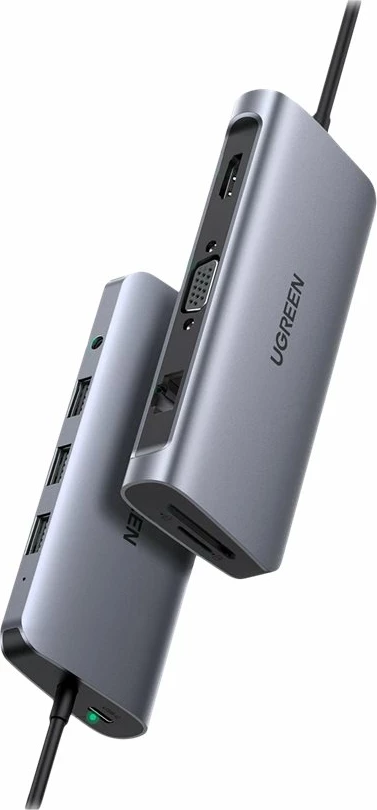 USB Hub Ugreen CM179, 10-në-1, USB-C, HDMI 4K, VGA, Ethernet, 100W, Space Gray