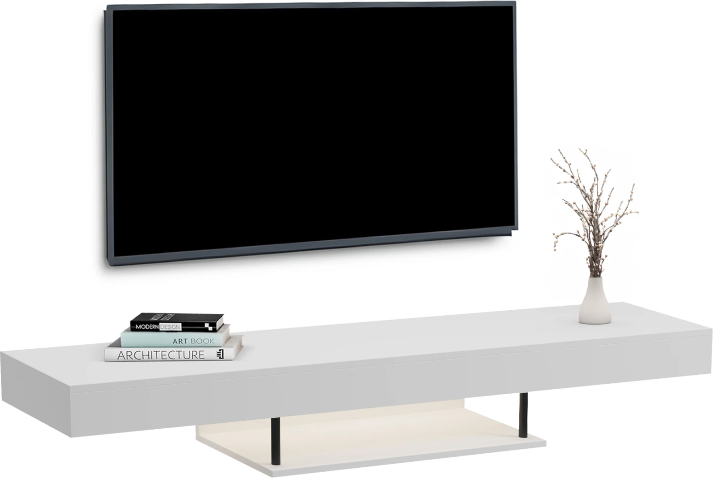 Mbajtës muri për TV me LED SAVOR FH18381.02, melaminë e bardhë, 150x29.5x22cm