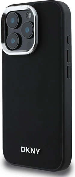 Mbështjellës DKNY Plain Silver Logo MagSafe për iPhone 16 Pro, i zi