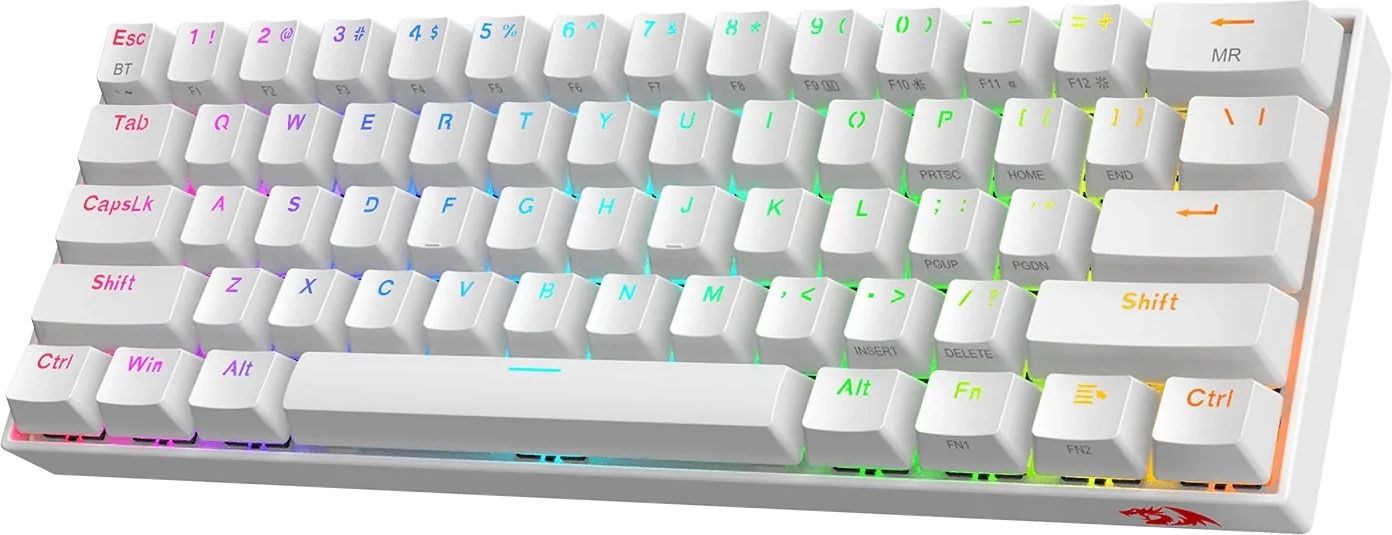Tastierë mekanike gaming Redragon Draconic K530RGB Pro, 60% (61 tasta), Hot-Swap, BT/2.4GHz/USB-C, Red Switch, e bardhë
