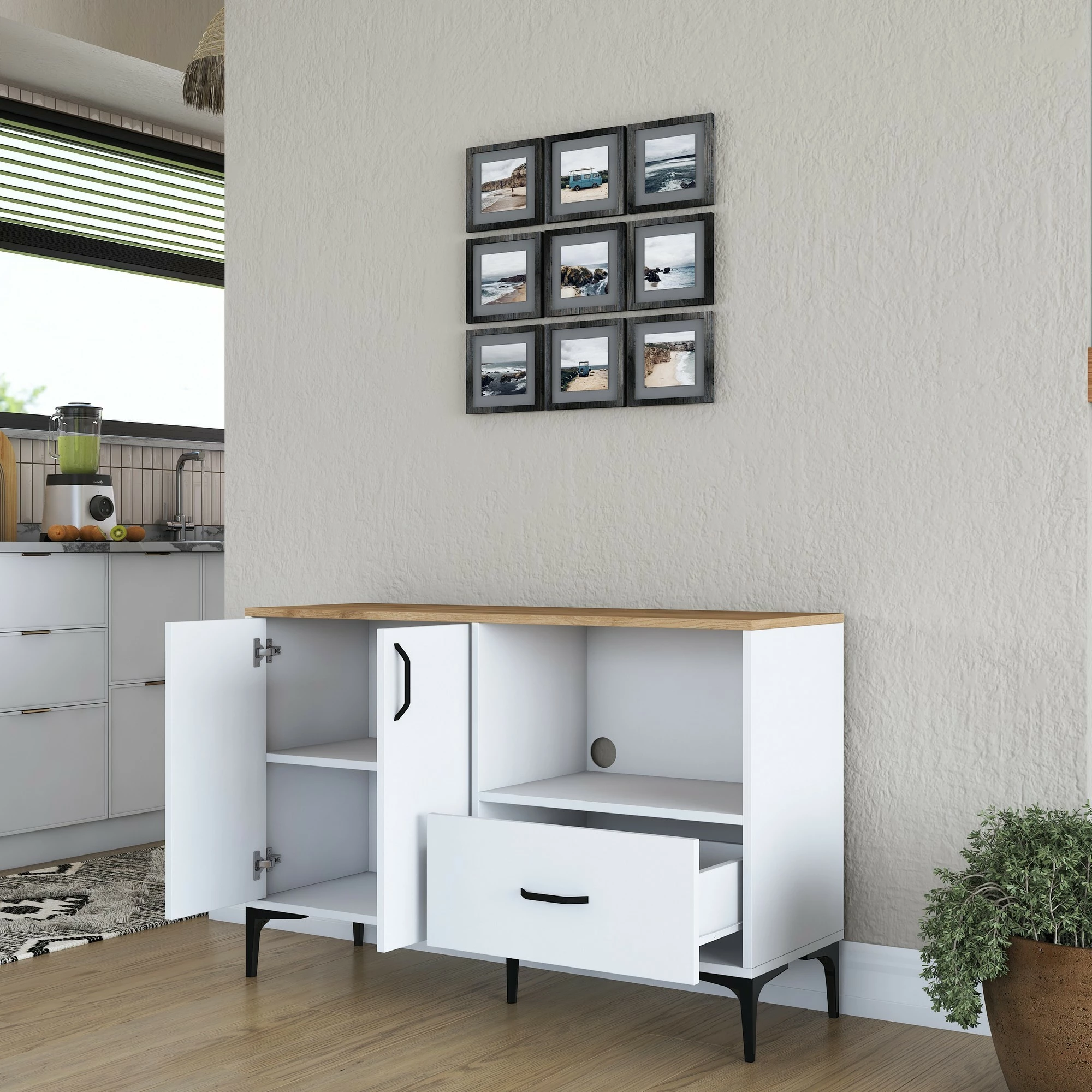 Dollap multifunksional, ngjyrë e bardhë dhe arre, JE161 - 3264