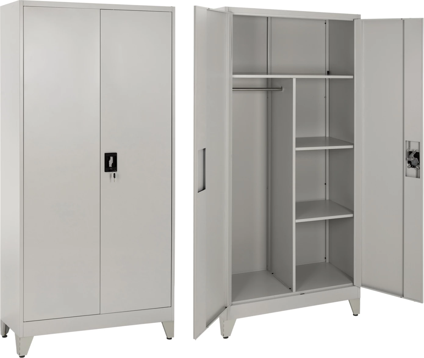 Dollap metalik me këmbë CLOD FH11981 2-dyer me ndarje, ngjyrë gri e lehtë, 90x40x190H cm