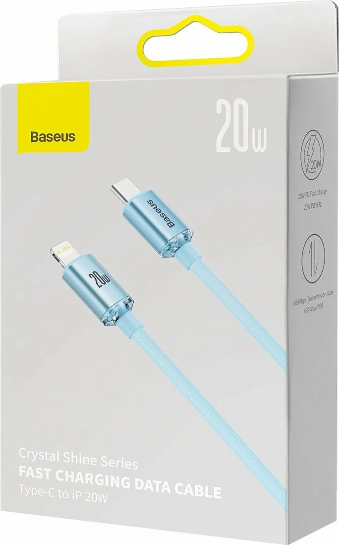Kabllo Baseus Crystal Shine BSU3637/CAJY001303 USB-C në Lightning 1.2 m PD 20W, e kaltër e çelët