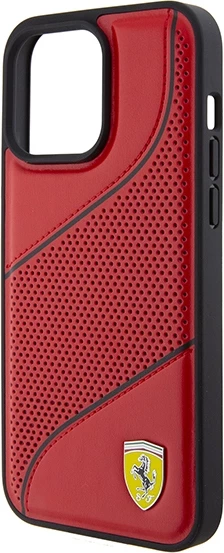 Mbështjellës Ferrari Perforated Waves Metal Logo për iPhone 15 Pro, e kuqe