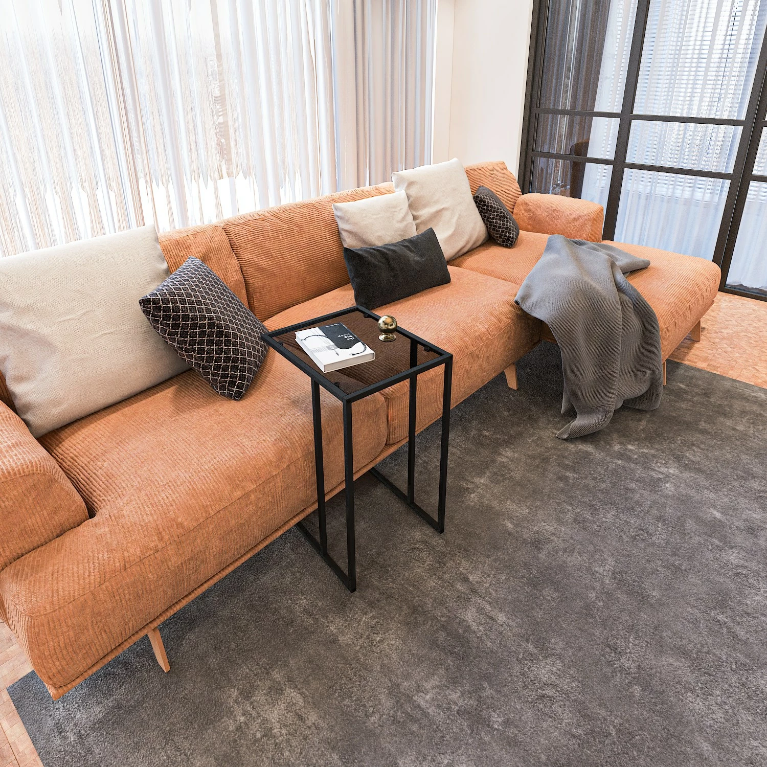 Set tavolinash të ndërlidhura (3 copë), Hanah Home, İbiza, xham i tymosur, e zezë