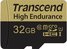 MicroSDHC kartelë Transcend High Endurance 32GB, Class 10, MLC, me adapter, e zezë/artë