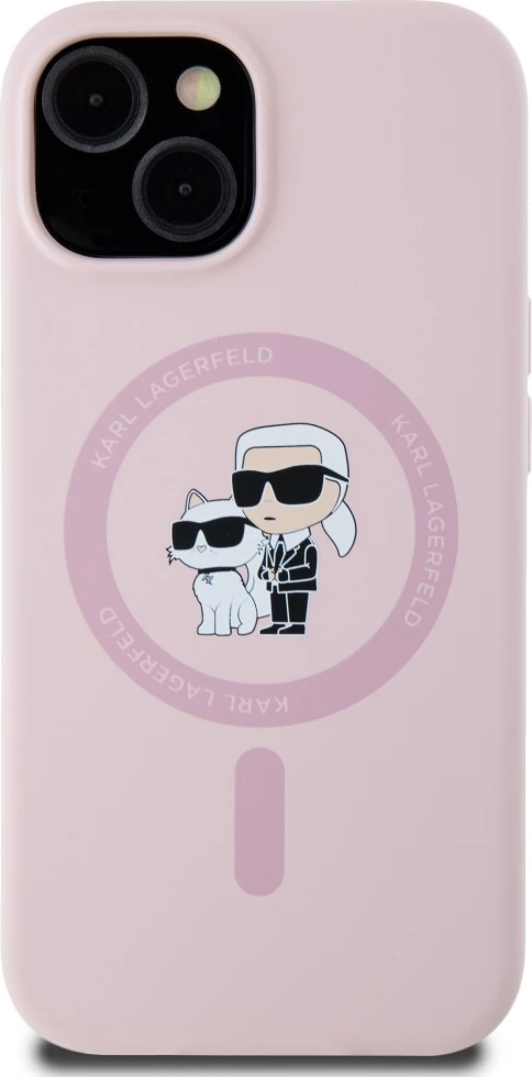 Mbështjellës Karl Lagerfeld Silicone Karl&Choupette MagSafe për iPhone 15 Plus, Rozë