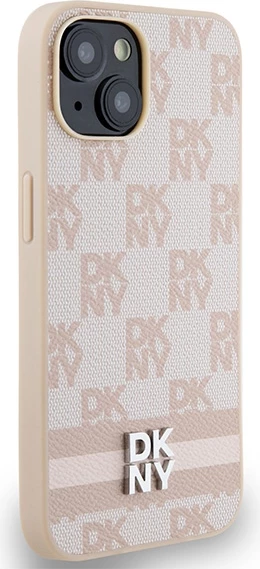 Mbështjellës DKNY Checkered Mono Pattern & Printed Stripes për iPhone 15/14/13, 6.1", Rozë