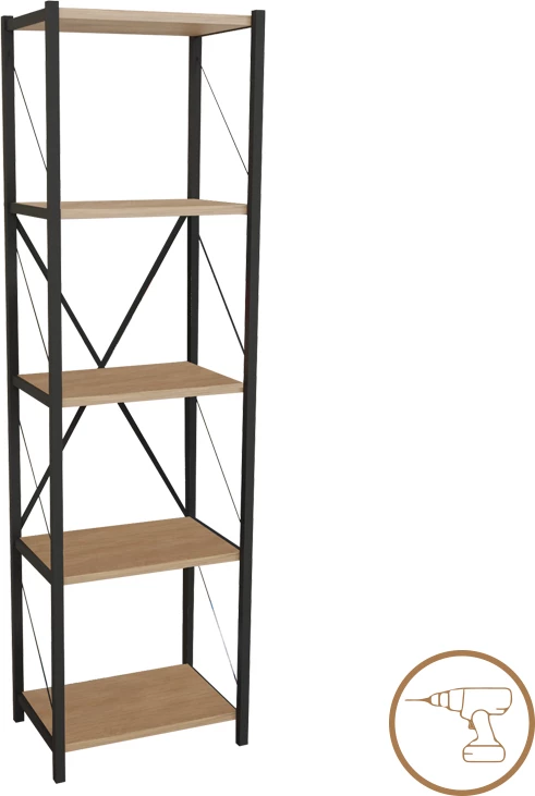 Raft librash Glase, melaminë lisi-metal i zi, 40x30x150cm