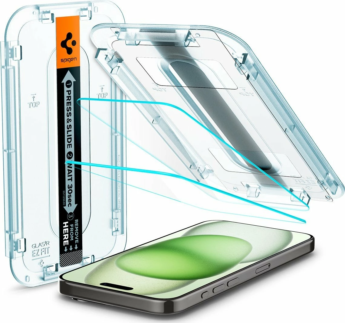 Xham i kalitur mbrojtës ekrani, Spigen Glass tR EZ Fit AGL06883, për iPhone 15 Plus, 2 copë, transparent