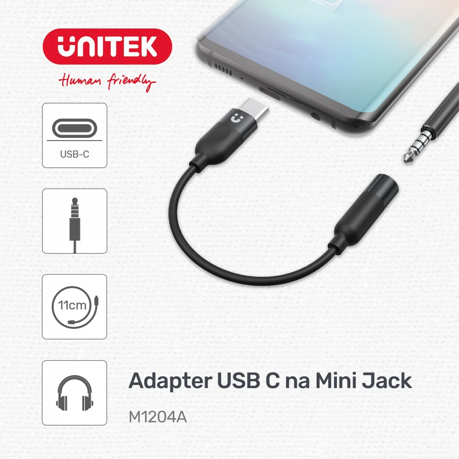 Adapter Unitek USB-C në jack 3.5mm M1204A, e zezë