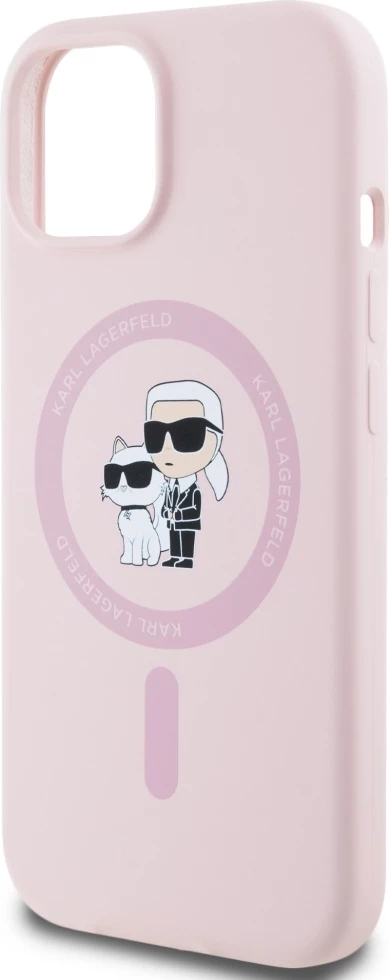 Mbështjellës Karl Lagerfeld Silicone Karl&Choupette MagSafe për iPhone 15 Plus, Rozë