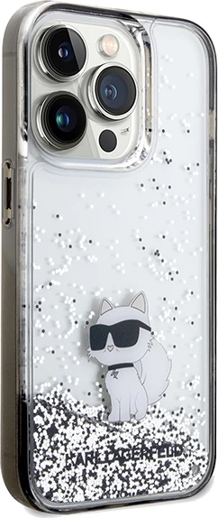 Mbështjellës Karl Lagerfeld Liquid Glitter Choupette për iPhone 14 Pro Max, Transparent, Argjendtë