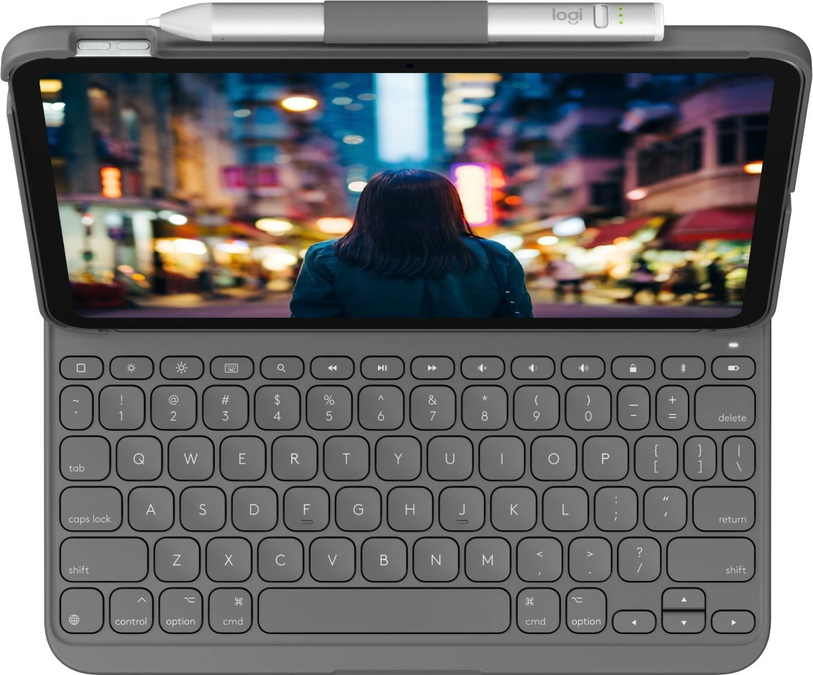 Tastierë me mbështjellës Logitech Slim Folio për iPad 10th Gen, Bluetooth, Oxford Grey