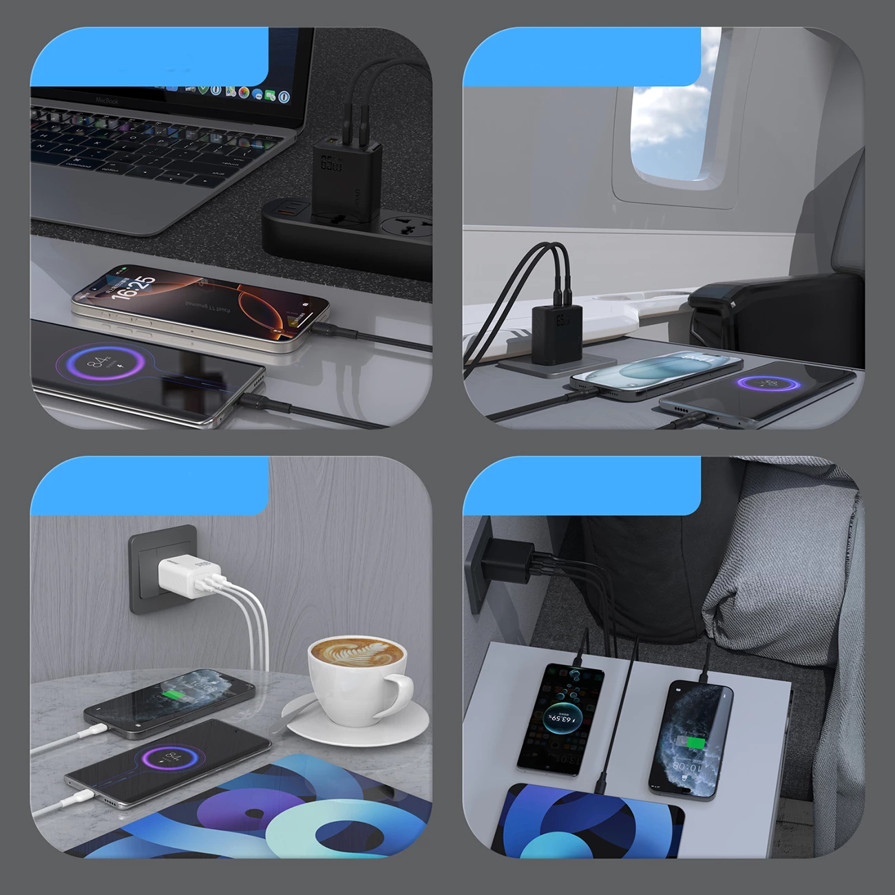 Karikues muri Dudao A29, 65W, GaN, 2x USB-C + 1x USB-A, i zi