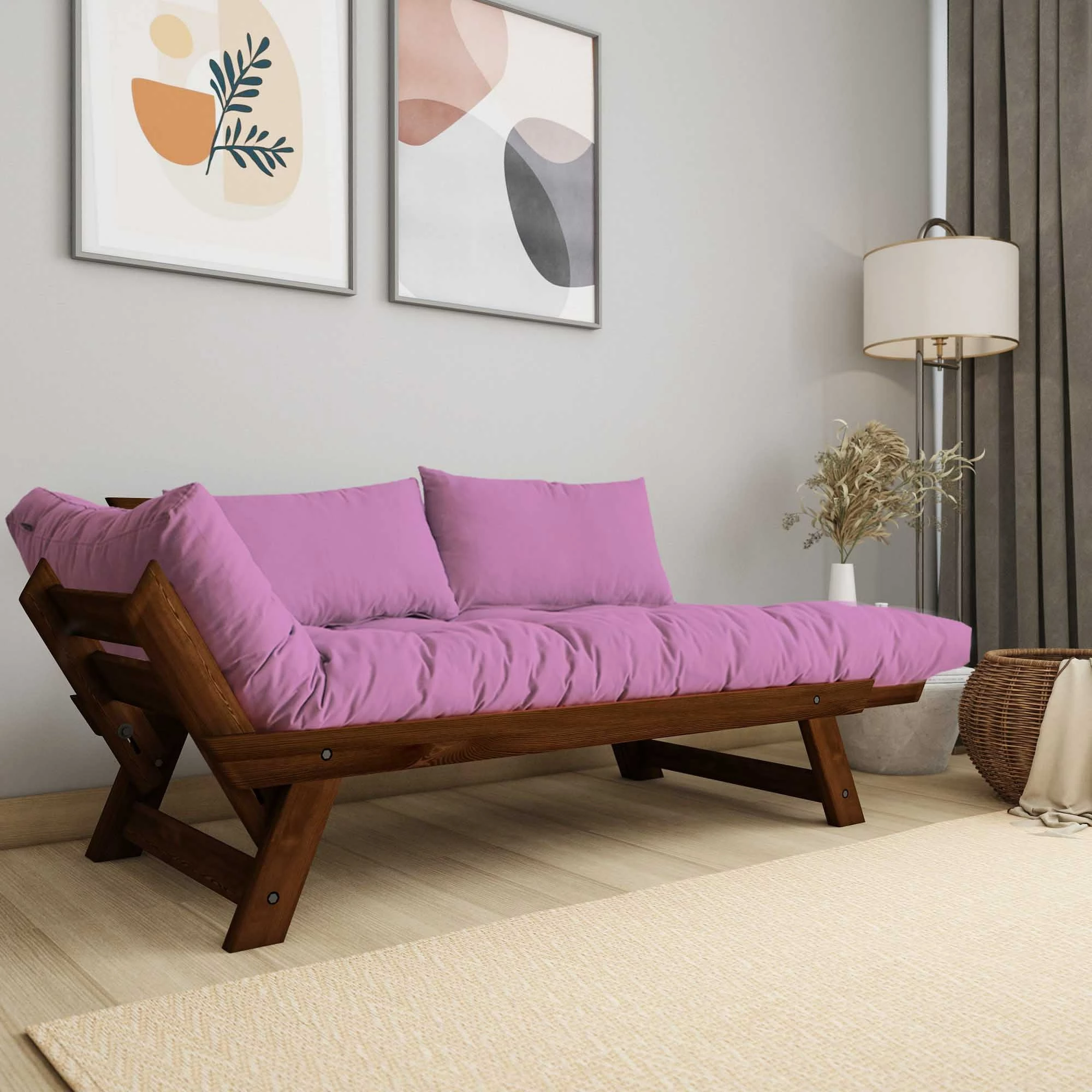 Divan kopshti dy-vendësh, ngjyrë arre dhe rozë, Skye Decor, CPT8165-210
