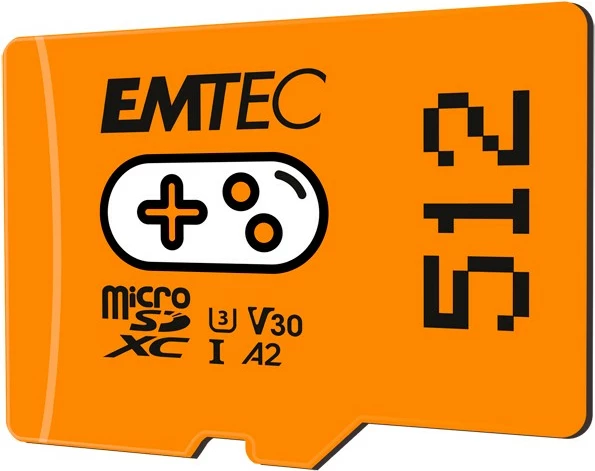 MicroSDXC EMTEC 512GB Gaming, UHS-I U3 V30 A2, portokalli