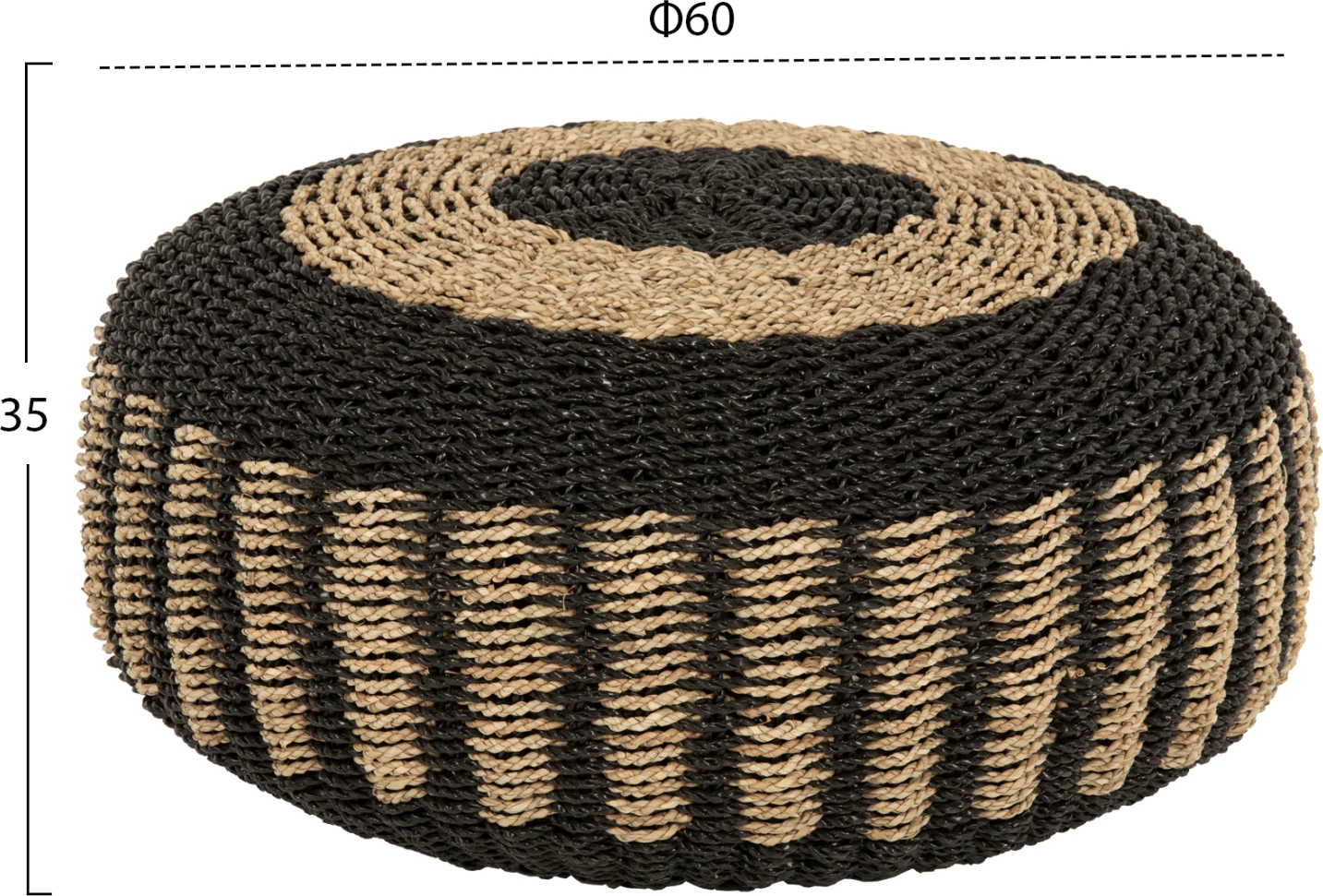 Karrige-puf SARONI, ngjyrë natyrale-e zezë, Φ60x35H cm