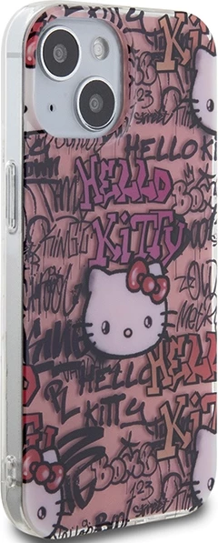 Mbështjellës Hello Kitty IML Tags Graffiti për iPhone 15, Rozë