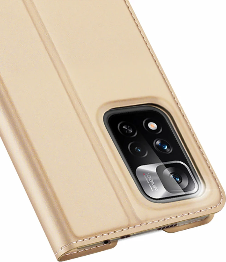 Mbështjellës Dux Ducis Skin Pro për Poco M4 Pro 5G, me kapak, xhep kartelash dhe mbajtëse, Gold