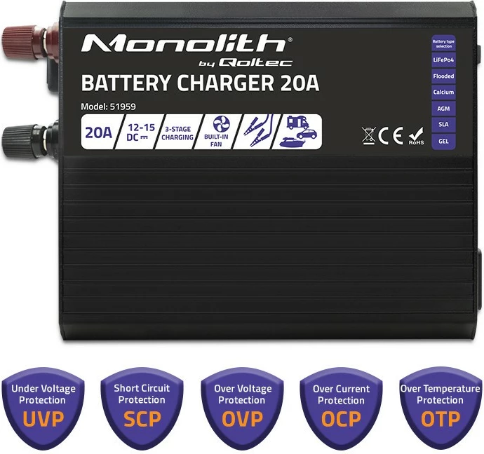 Karikues baterie Qoltec Monolith 20A 12V, i zi