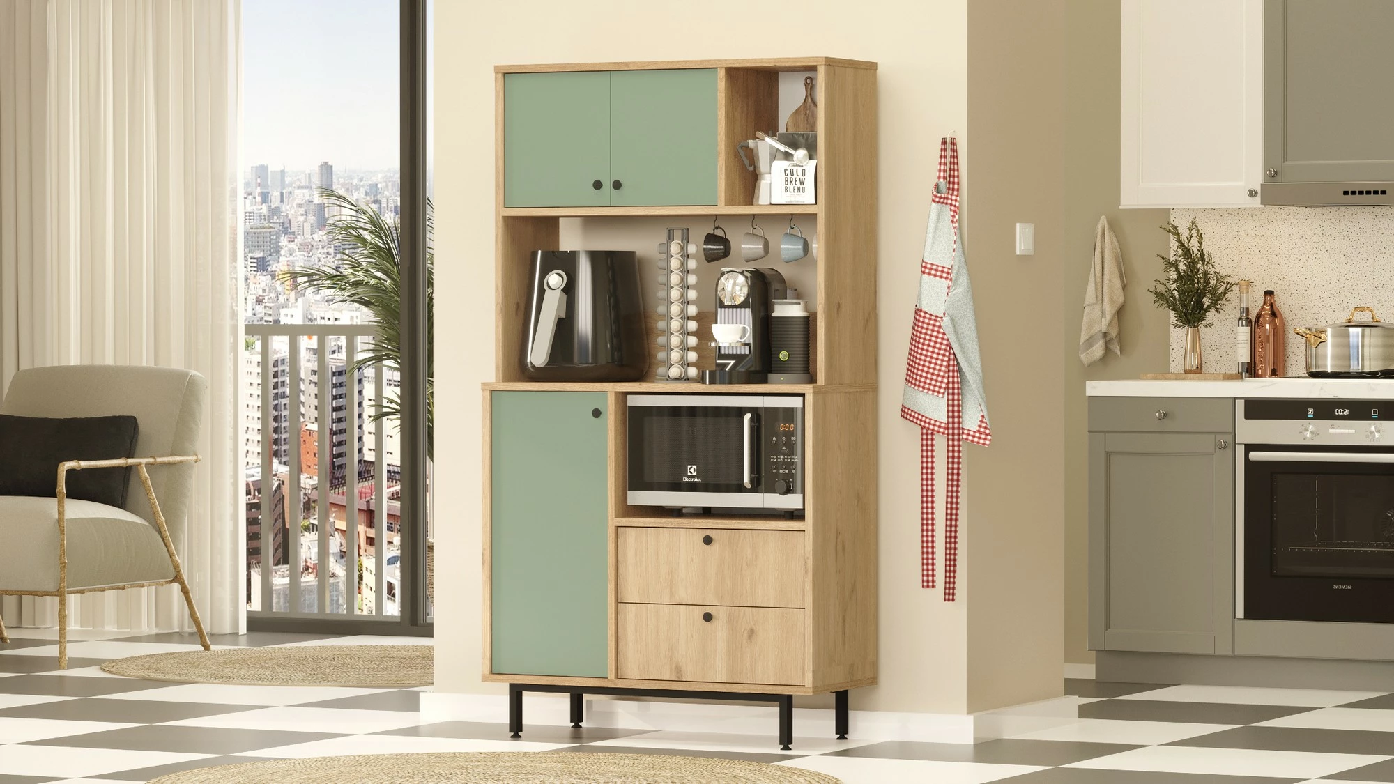 Dollap multifunksional, ngjyrë lis dhe e gjelbër, Skye Decor, RE3-SY