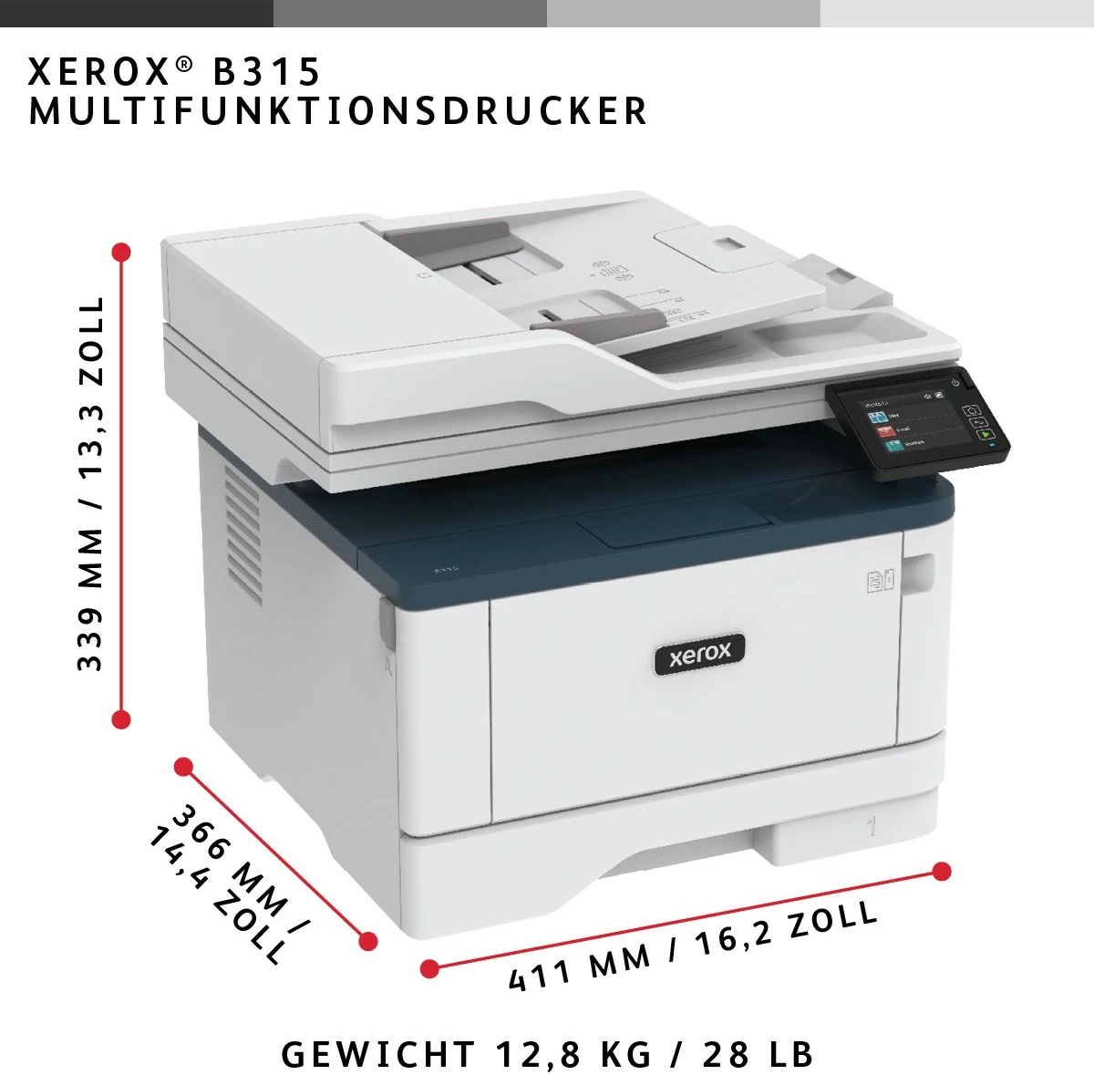 Printer multifunksional Xerox B315, laser, mono, wireless, duplex, 2 kaseta, 350 fletë, A4, blu/bardhë