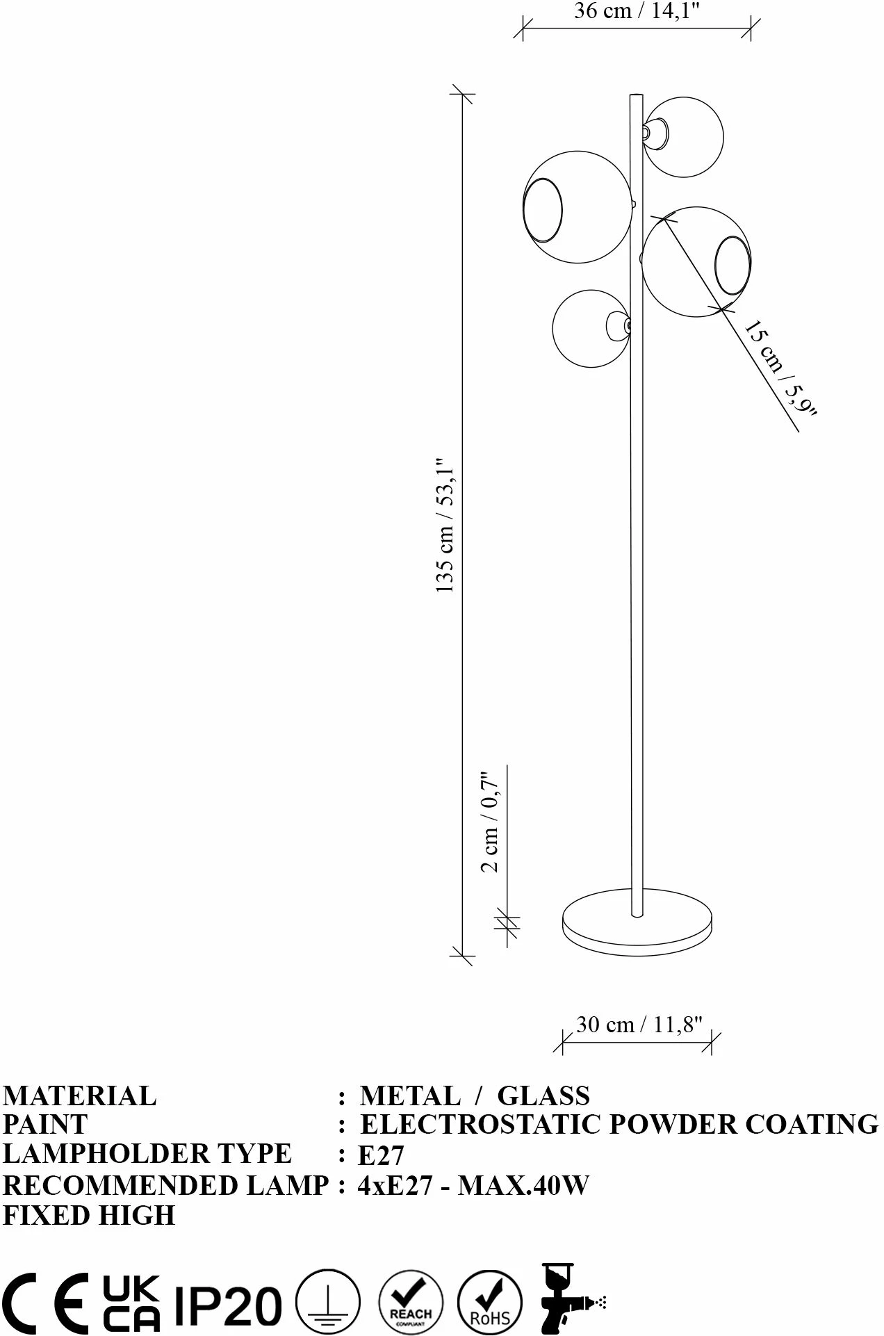 Llambë dyshemeje Opviq, Benek - 15 - 14534, e verdhë dhe e zezë