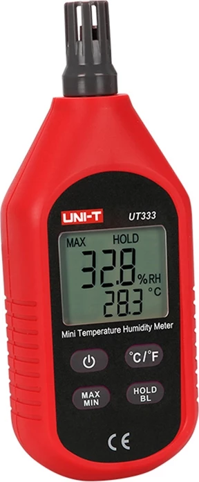 Matës temperature dhe lagështie, UNI-T UT333, diapazon -10°C–60°C dhe 0–100% RH, ekran me ndriçim, MAX/MIN, Data Hold