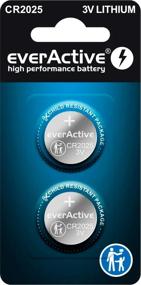 Bateri litium everActive CR2025, 2 copë, argjend