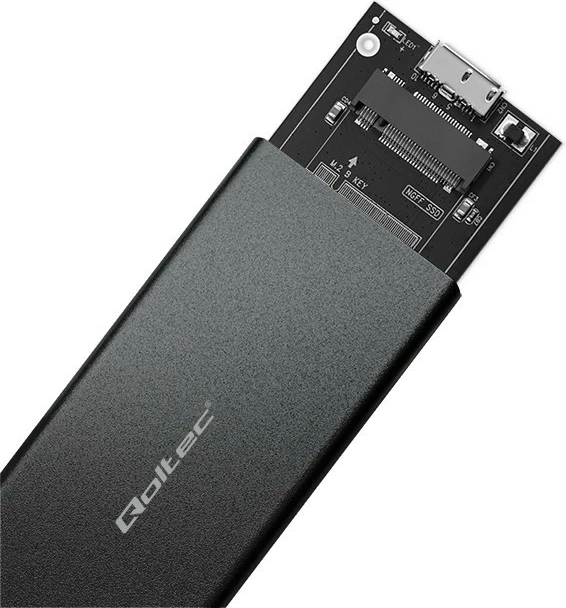 Kasë Qoltec 51854 për SSD M.2 SATA/NGFF, USB 3.0, Alumini, E zezë
