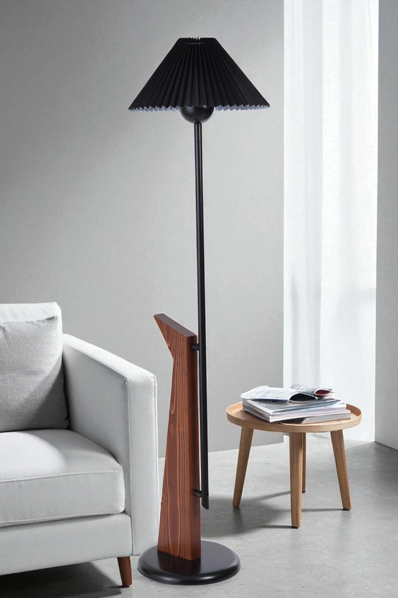 Llambë dyshemeje Opviq, 8956-4, metal dhe dru, e zezë dhe arre