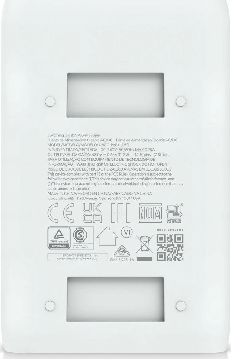 Adapter PoE+ Ubiquiti UACC-PoE+-2.5G-EU 30W 2.5GbE 48V, i bardhë, 1 copë