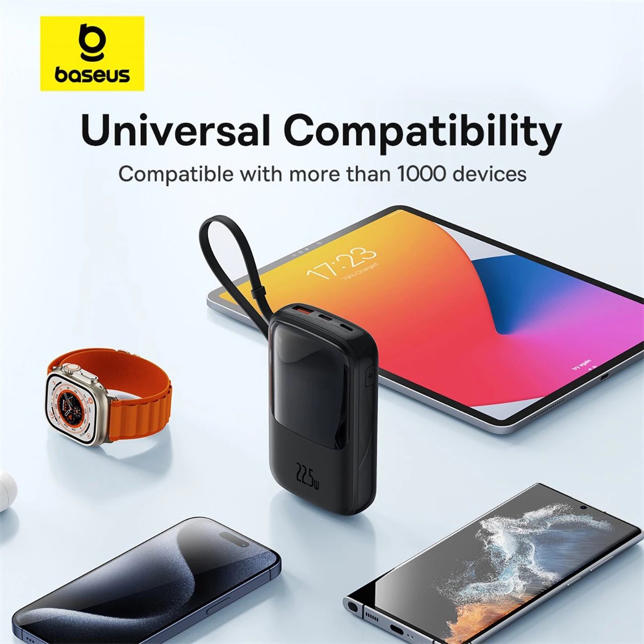 Powerbank Baseus QPow Pro+ 10000mAh, 22.5W, me kabllo USB-C të integruar dhe ekran, e zezë