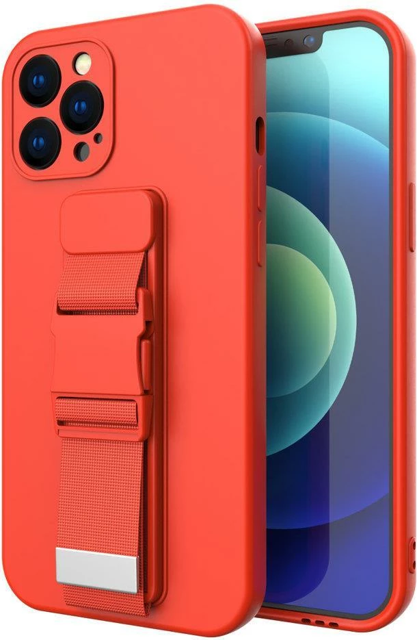 Mbështjellës Hurtel Rope Case për Samsung Galaxy S22, silikon, me rrip, Kuq