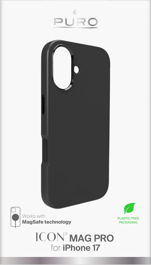 Mbështjellës Puro Icon Mag Pro për iPhone 17, MagSafe, me mbrojtje kamere, butona alumini, e zezë