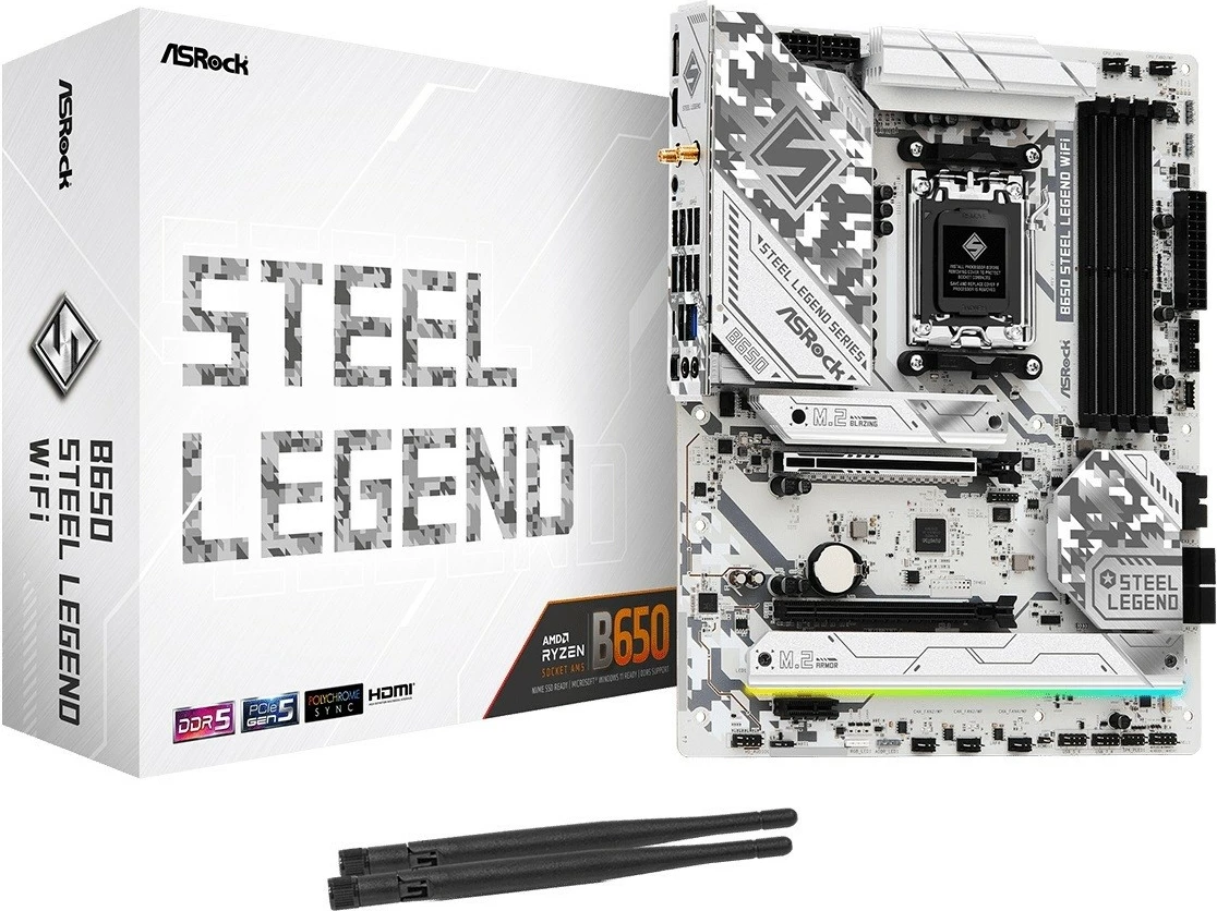 Pllakë amë ASRock B650 Steel Legend WiFi, Socket AM5, DDR5, ATX, Bardhë
