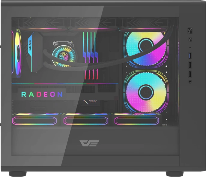 Kasë kompjuteri, Darkflash DB460M, Big Tower mATX/ITX, panel xhami i temperuar, deri 12 ventilatorë / radiator 360 mm, pa ventilatorë, e zezë