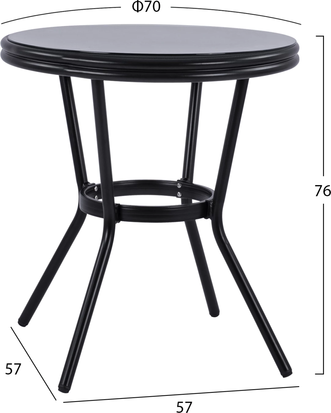 Tavolinë alumini '70cm pamje bambu FH5532.02 e zezë me xham Φ70X76 cm