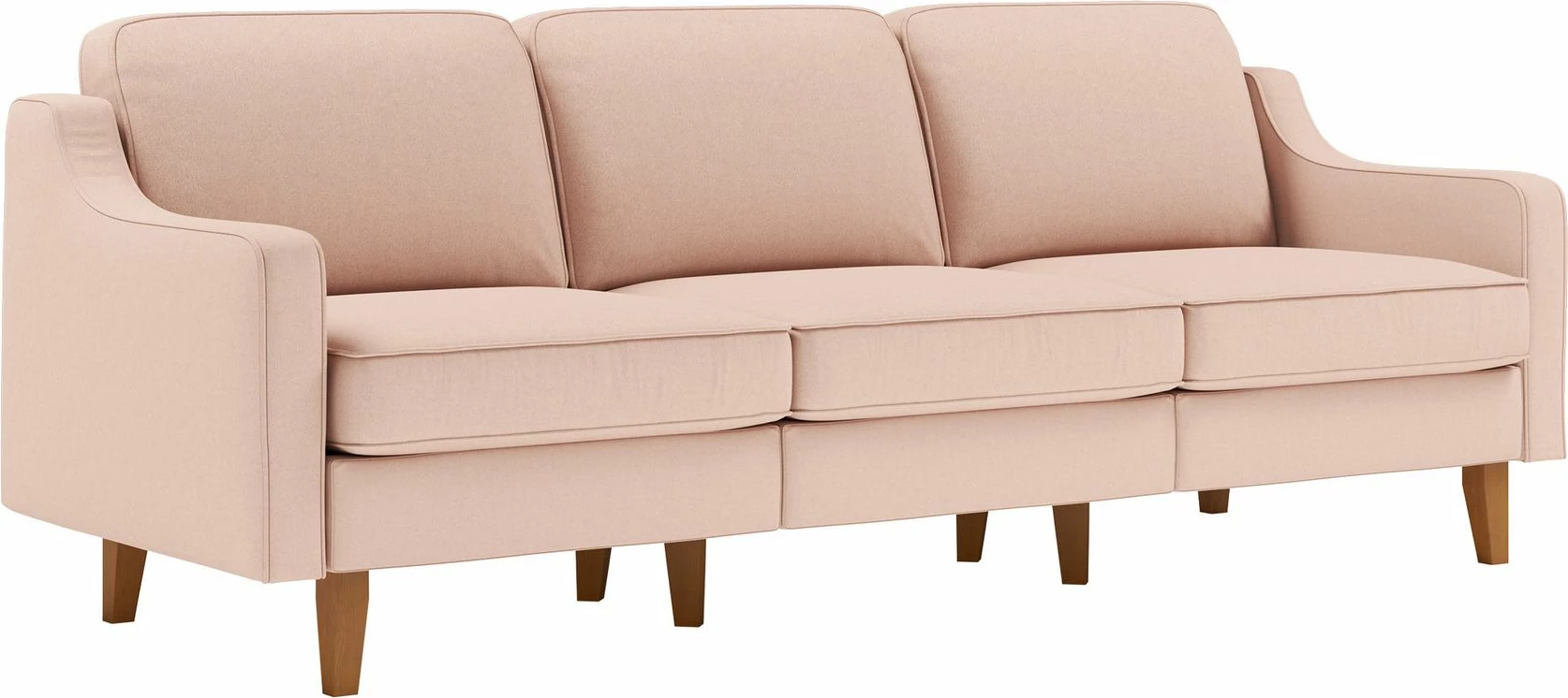 Divan treshe Robin Extra, ngjyrë salmon, këmbë druri arre