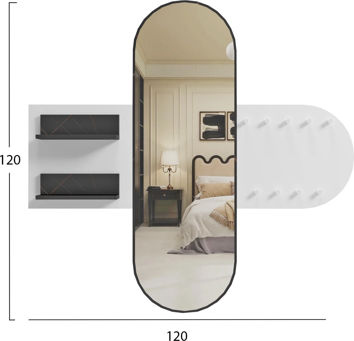 Mobilje hyrëse me pasqyrë CHERYL ΗΜ9049.11 melaminë, ngjyrë e bardhë-mermer i zi, 125x40x120 cm