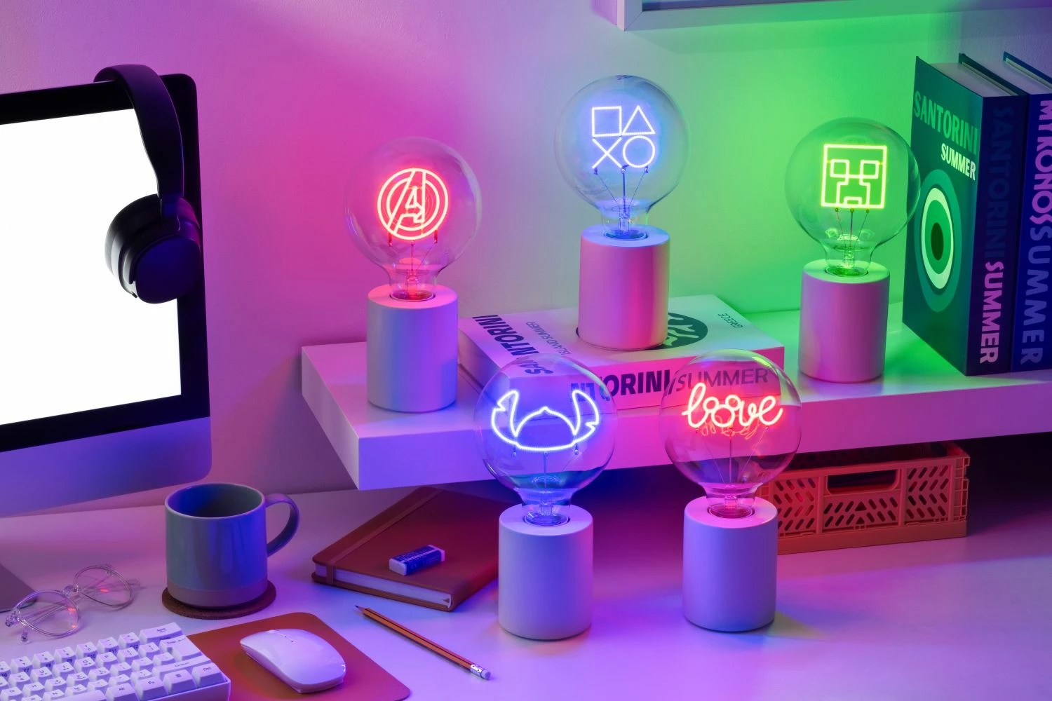 Lampë tavoline LED neon Paladone Minecraft Creeper E27 24 cm, jeshile