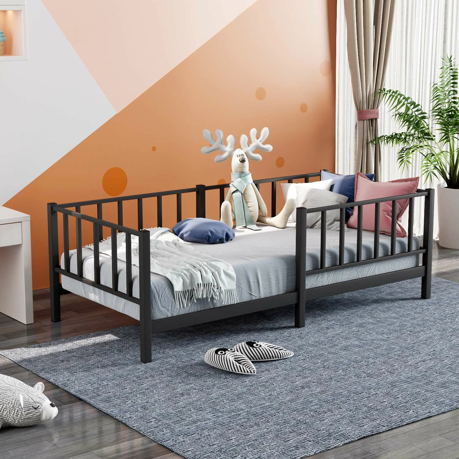 Krevat për fëmijë Skye Decor, Montessori, i zi, 90x190