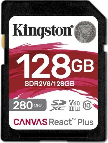 Kartelë memorie SD Kingston Canvas React Plus, 128GB, UHS-II, V60, 280MB/s