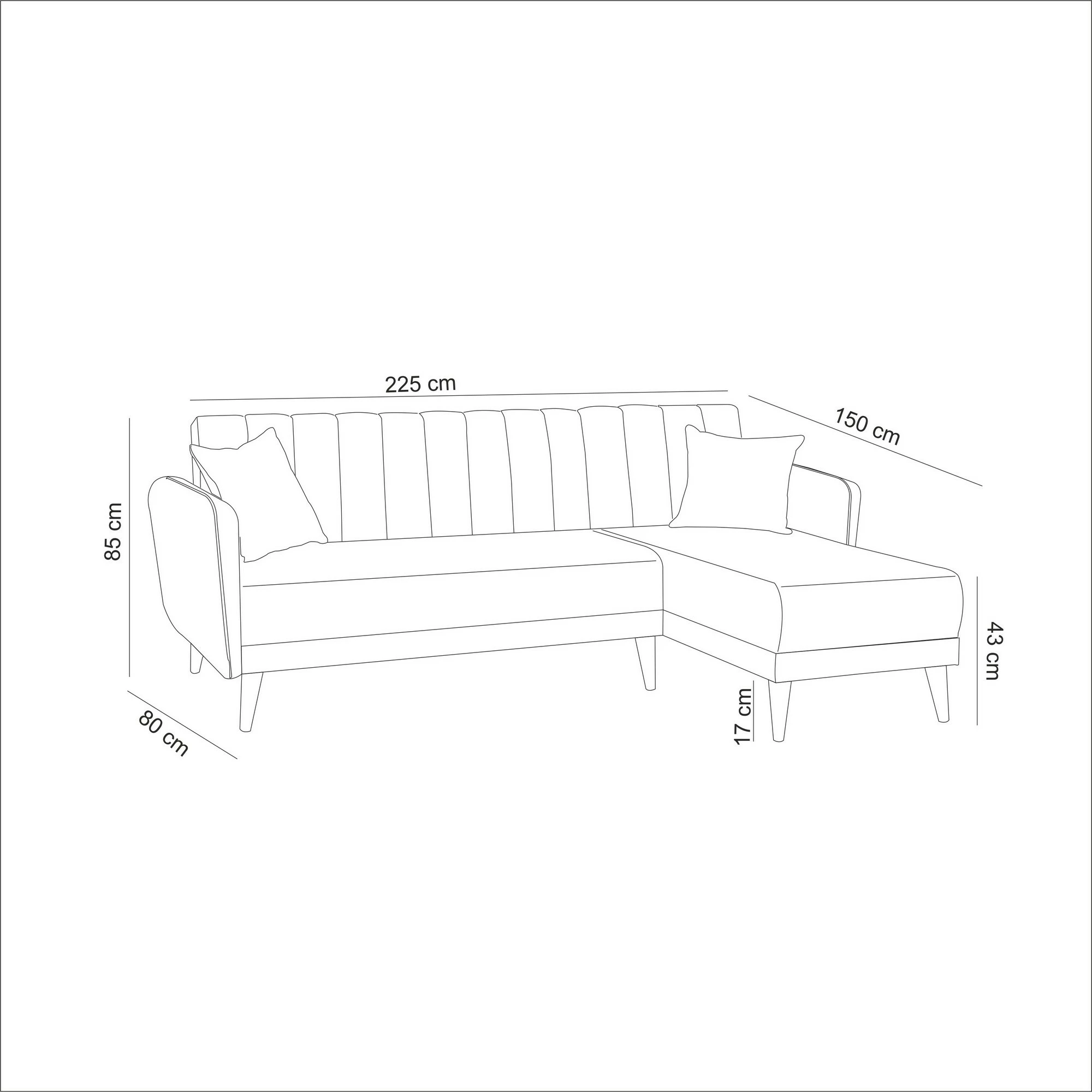 Kënd-sofë krevate Atelier del Sofa, kënd i djathtë, ngjyrë gri e errët